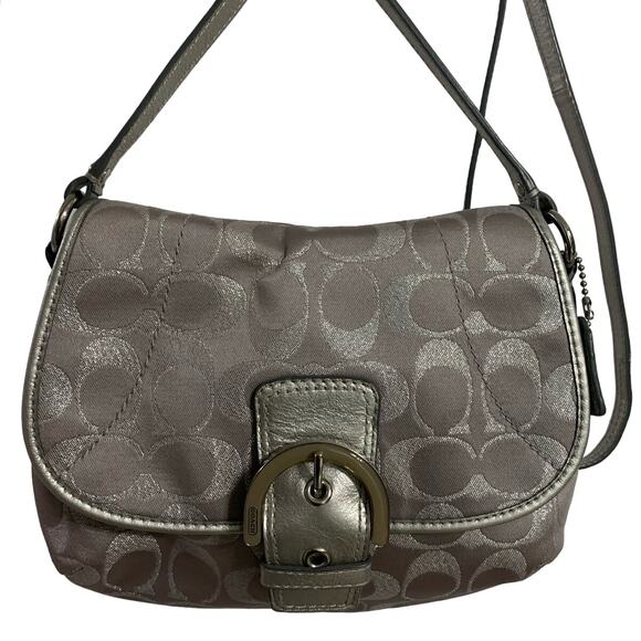 COACH Gray Silver Signature Canvas Crossbody - Picture 1 of 12